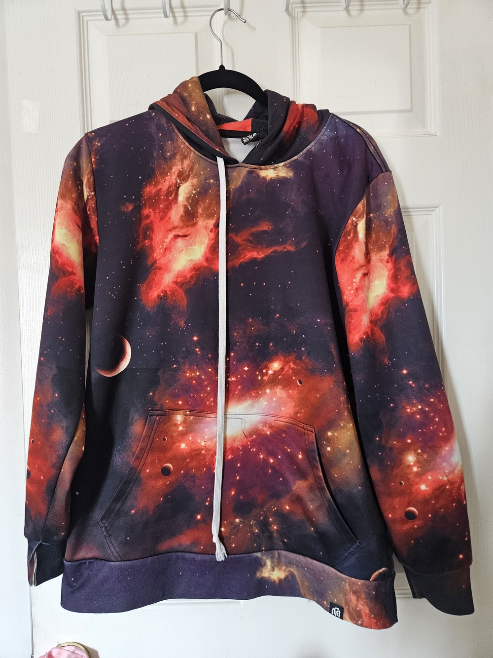 Men's Galaxy Print Hoodie in Orange & Blue